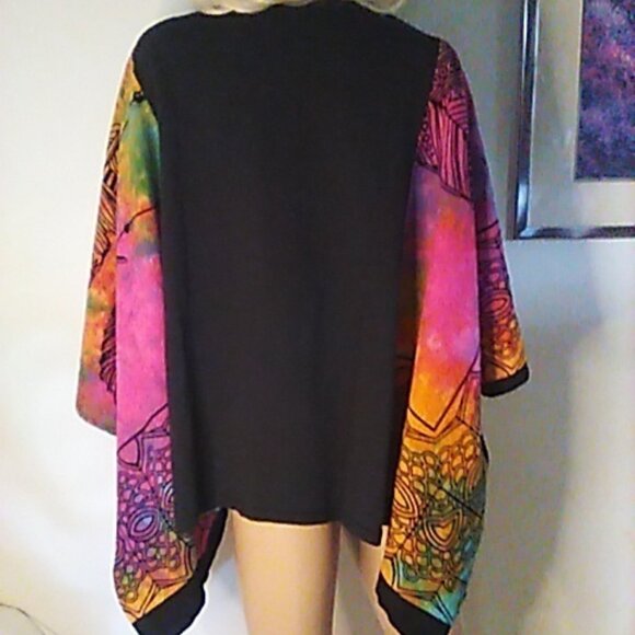 Wolf Top Upcycled 50" x 26" Vibrant Colors Reworked Boho One of A Kind - Picture 8 of 8